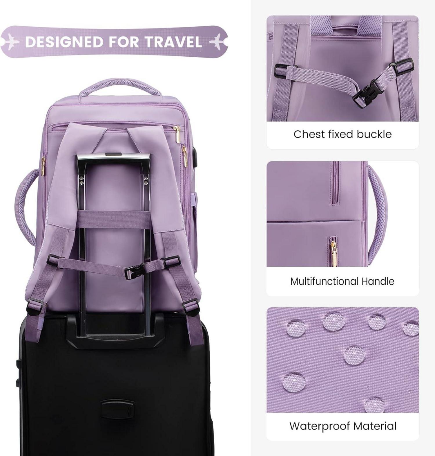 Damen Rucksack groß 30l Laptop Reiserucksack 17.3 Zoll Violett