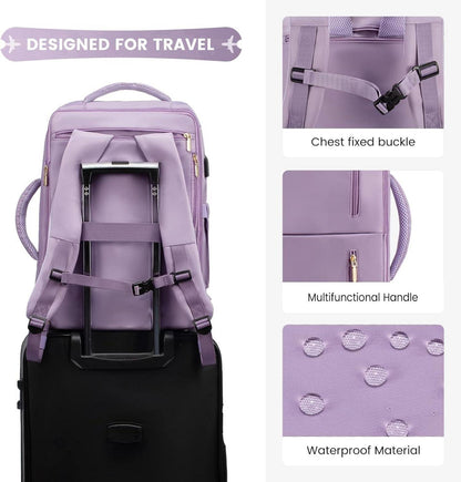 Damen Rucksack groß 30l Laptop Reiserucksack 17.3 Zoll Violett