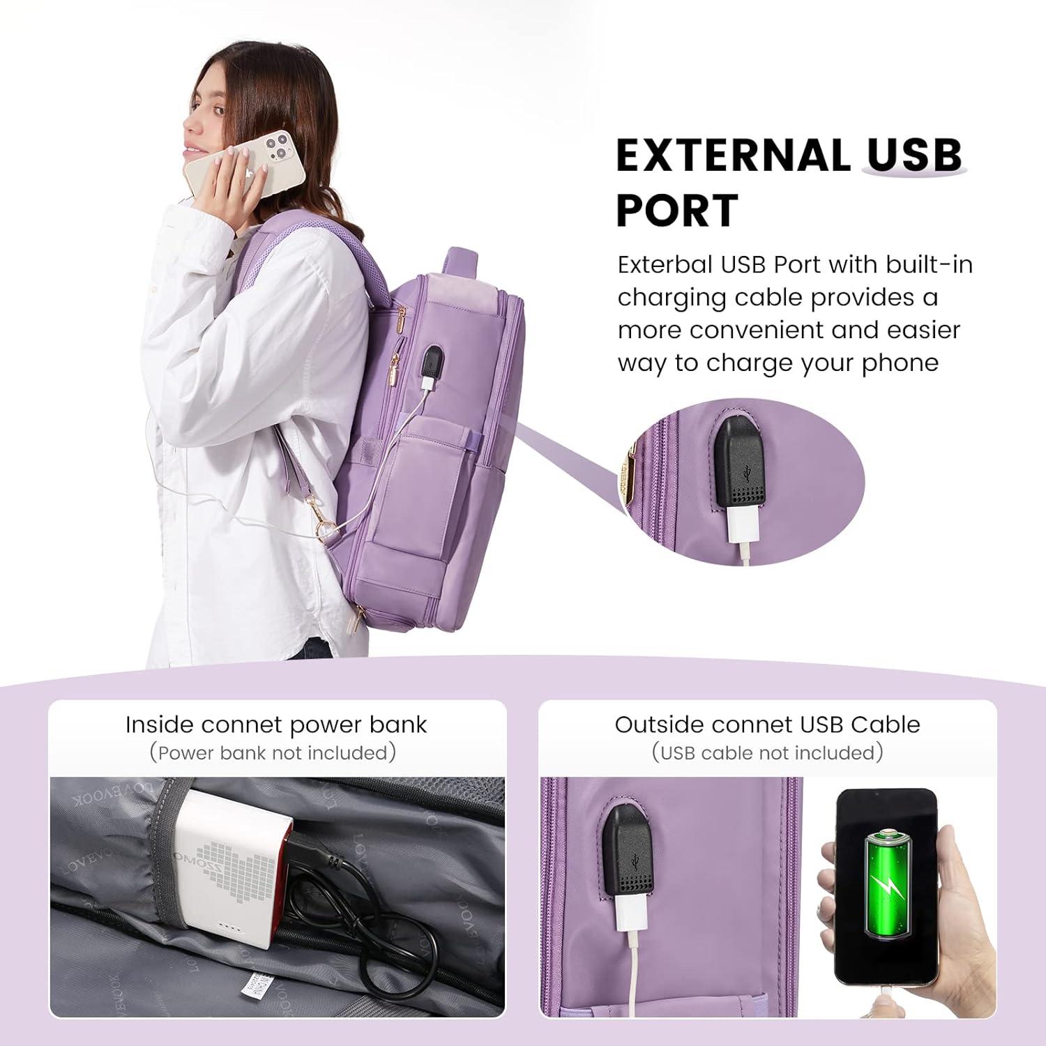 Damen Rucksack groß 30l Laptop 17.3 Zoll Erweiterbar Uni Wandern Violett