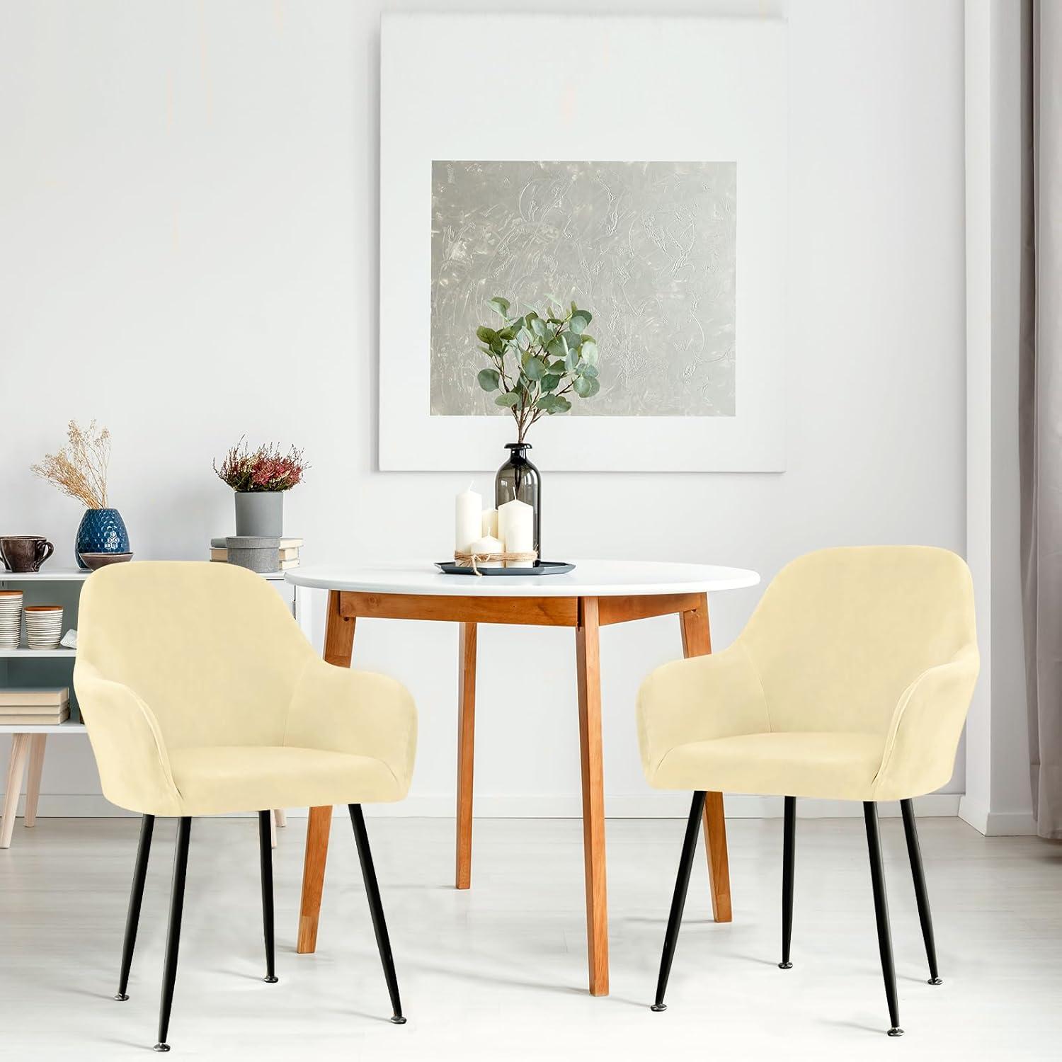 Stretch Stuhlbezug mit Armlehne, 2er Set Schwarz Beige Esszimmer Wohnzimmer