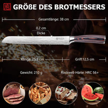 Langes Brotmesser 26 cm Küchenmesser mit Pakkaholzgriff