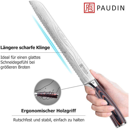 Langes Brotmesser 26 cm Küchenmesser mit Pakkaholzgriff