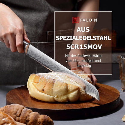 Langes Brotmesser 26 cm Küchenmesser mit Pakkaholzgriff