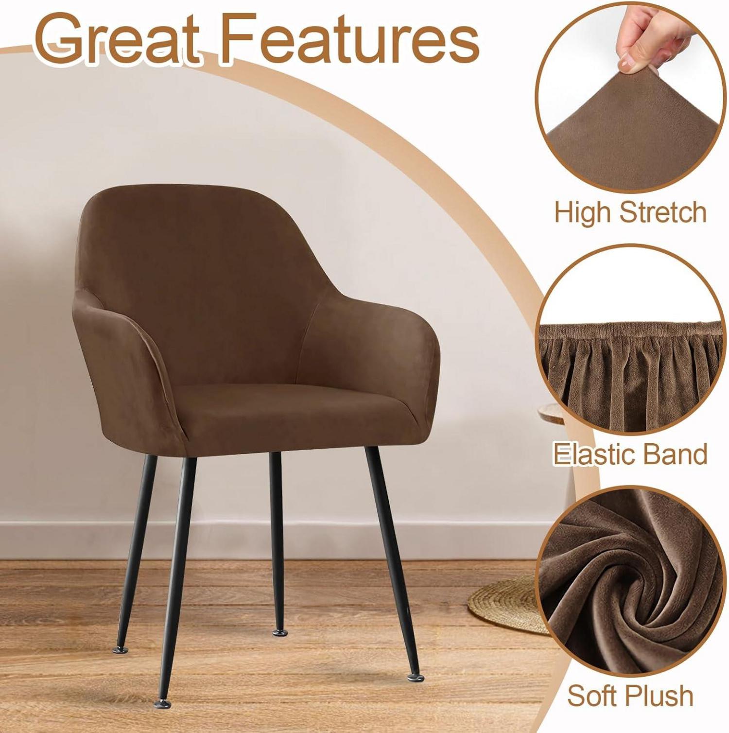 Stretch Stuhlbezug 2er Set braun Esszimmer Stuhlhussen Armlehne hochwertig