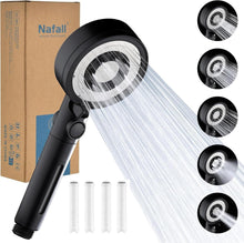 Nafall Duschkopf mit 4 PP Filter 5 Strahlarten Hochdruck Schwarz