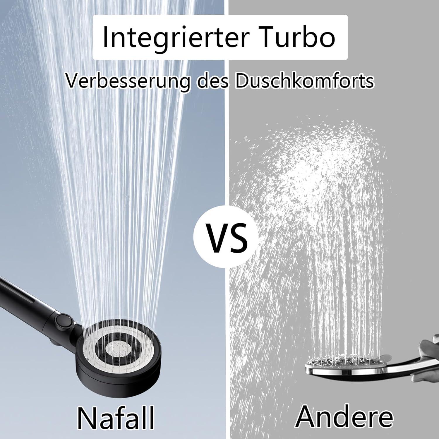 Nafall Duschkopf mit 4 PP Filter 5 Strahlarten Hochdruck Schwarz