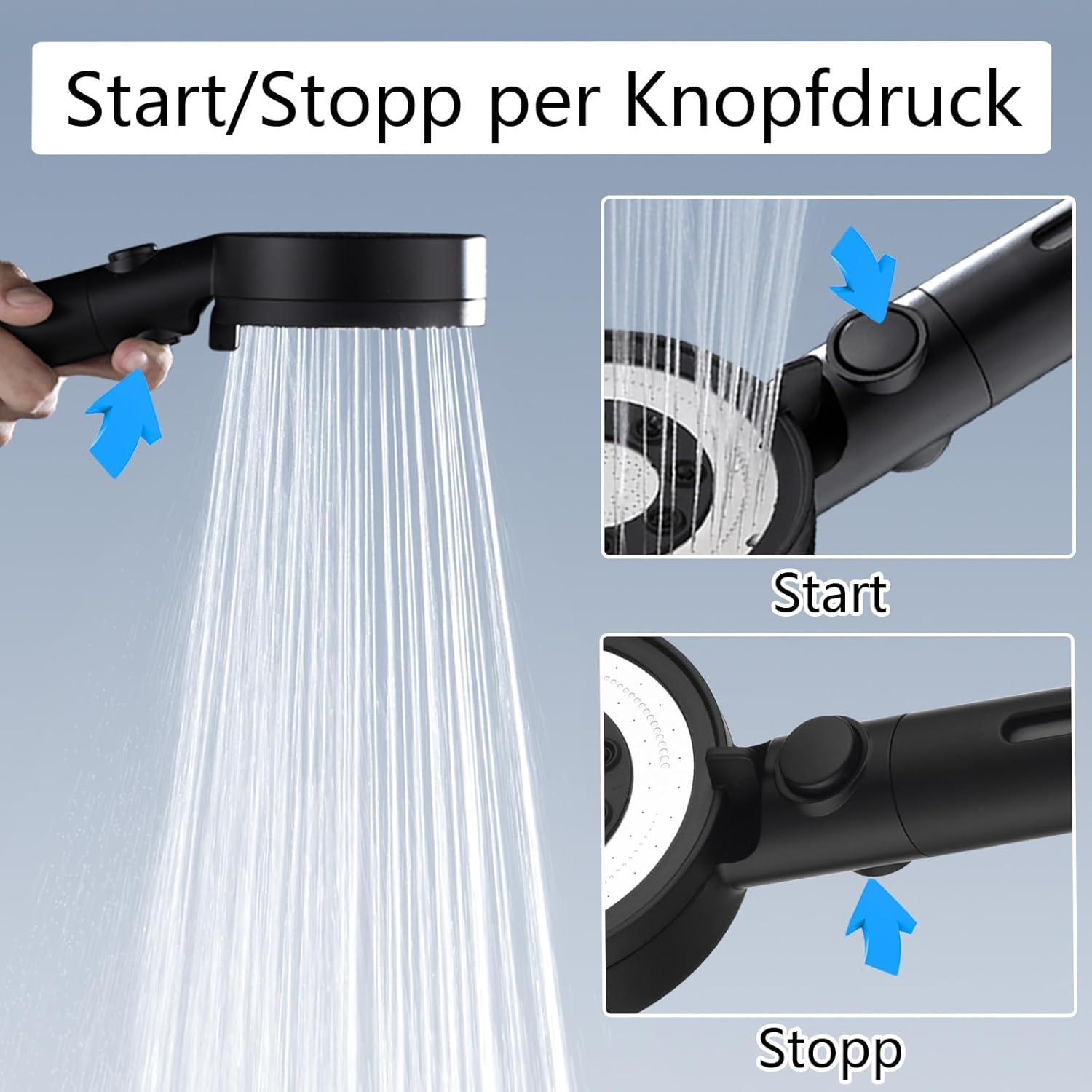 Duschkopf mit 4 PP Filter, Handbrause Wassersparend, 5 Strahlarten