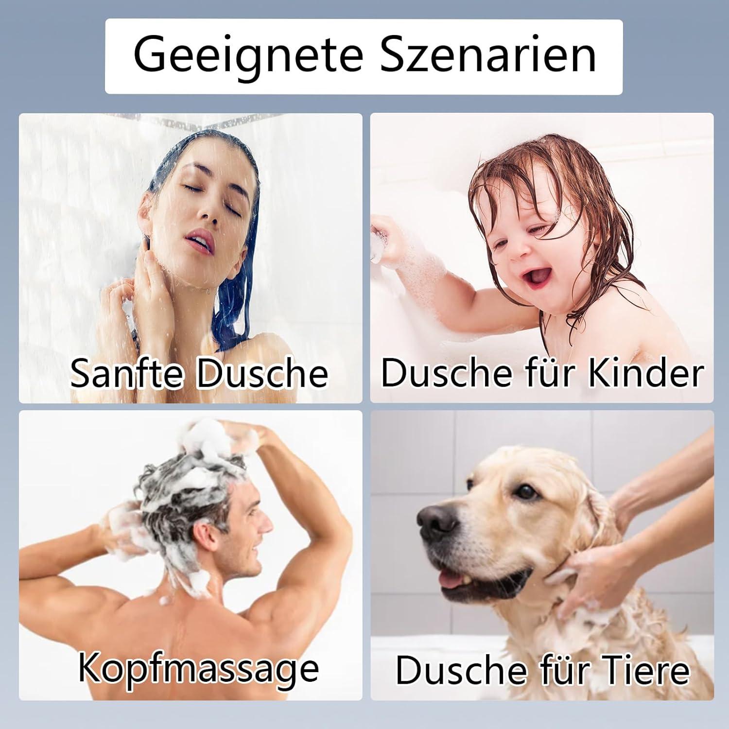 Nafall Duschkopf mit 4 PP Filter, Handbrause Wassersparend, 5 Strahlarten Hochdruck, Regendusche, Schwarz