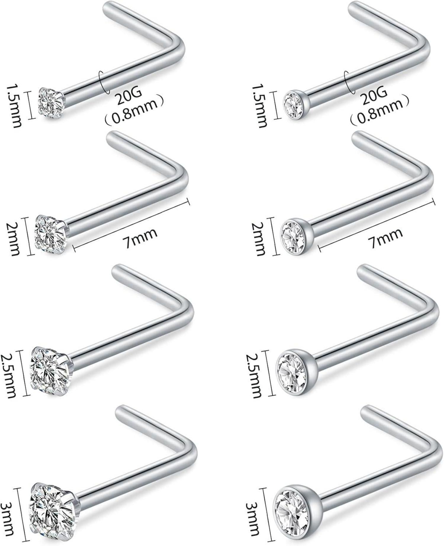 Nasenpiercing Set Kristall Nasenring Silber Gold 20G 18G Ringe