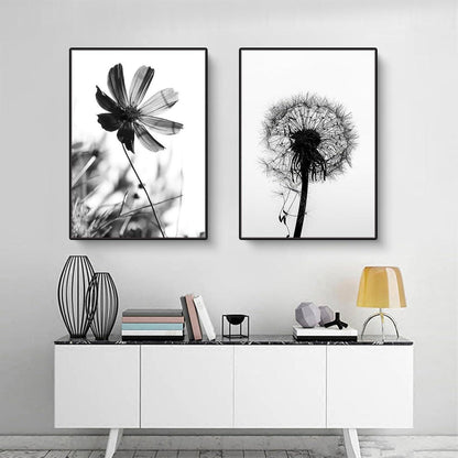 Schwarz-Weißer Schmetterling Blume Poster Set 3er Wohnzimmer Schlafzimmer 40x50cm