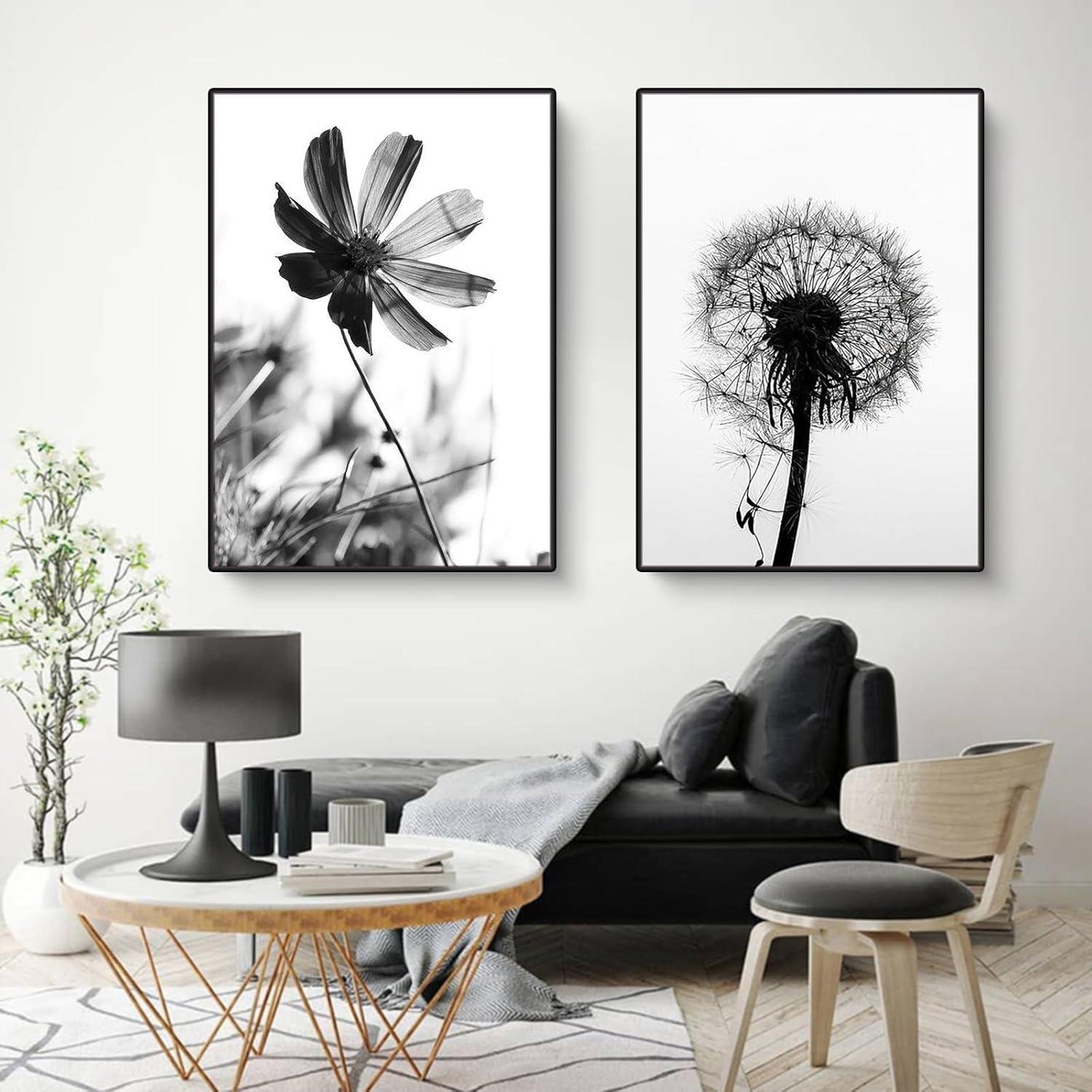 3er Poster Set Schwarz-Weißer Schmetterling Blume Wandbilder Wohnzimmer 40x50cm