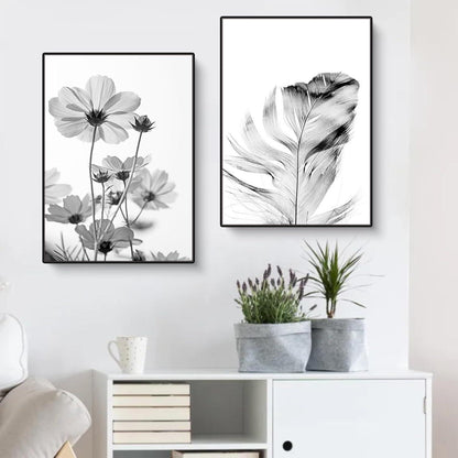 3er Poster Set Schwarz-Weiß Schmetterling Blume Wanddeko