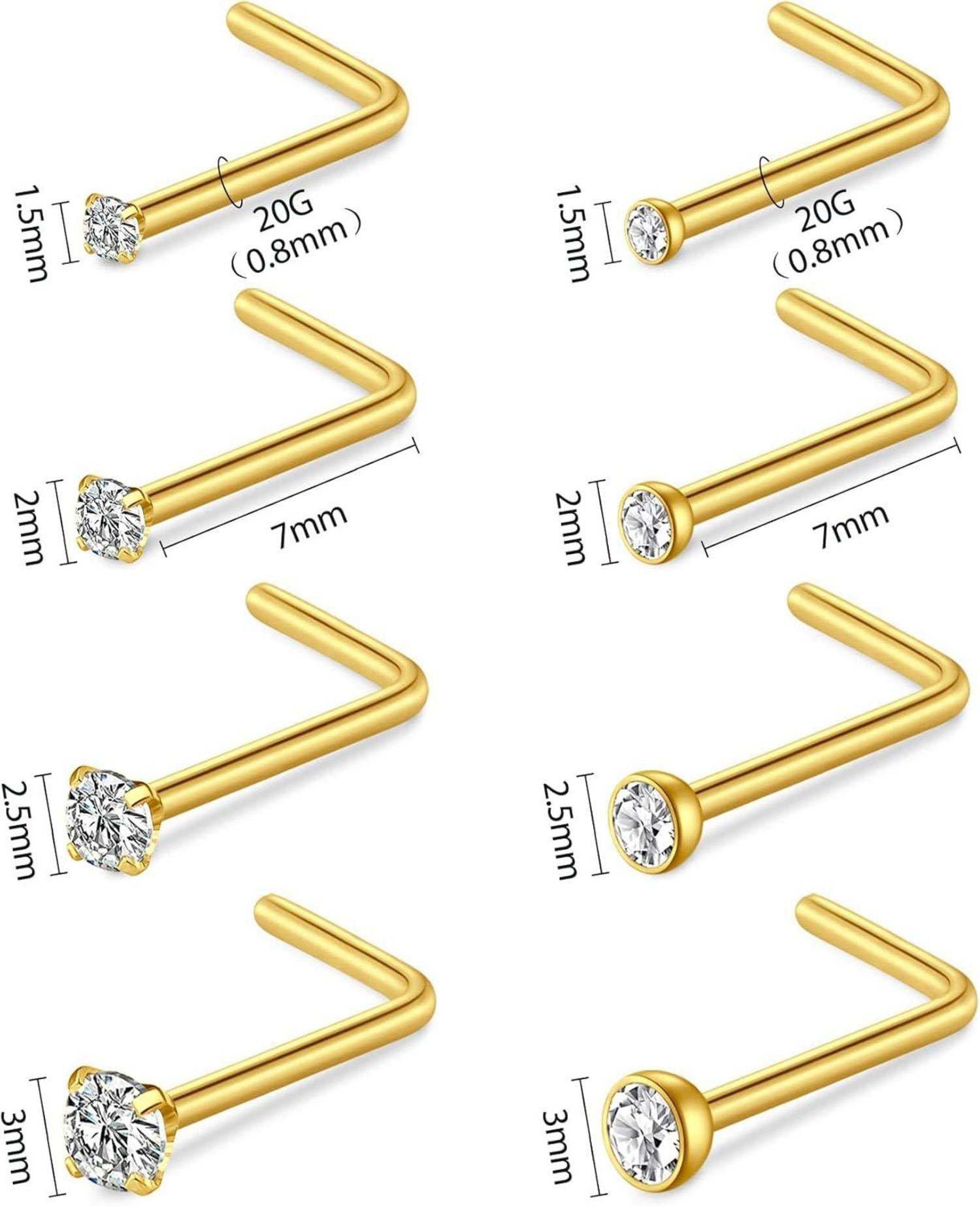 Nasenpiercing Set Chirurgenstahl Kristall Gold Silber 20G 18G