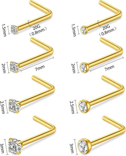 Nasenpiercing Set Chirurgenstahl Kristall Gold Silber 20G 18G