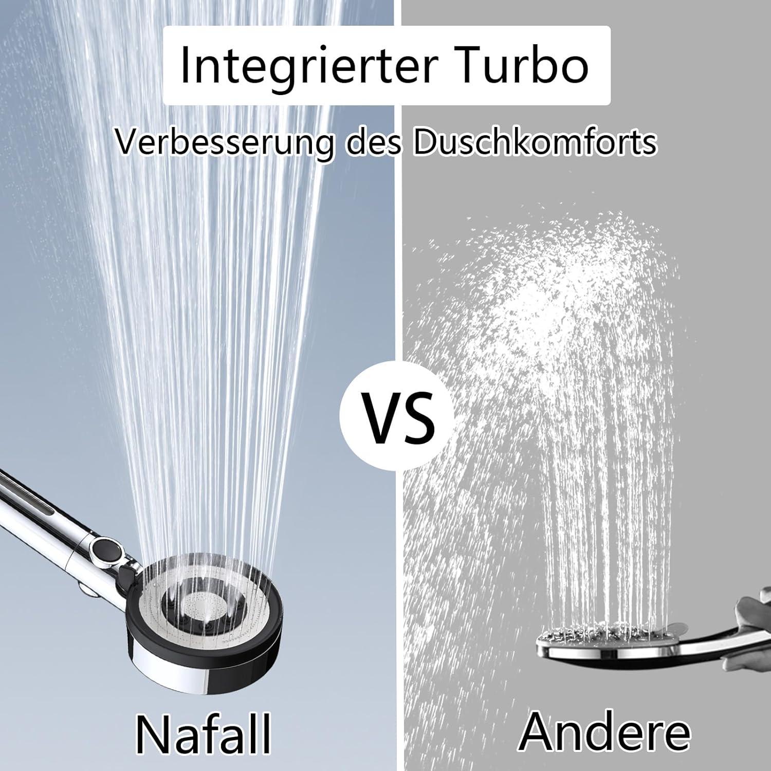 Nafall Duschkopf Filter 5 Strahlarten Hochdruck Wassersparend 1.5m Schlauch