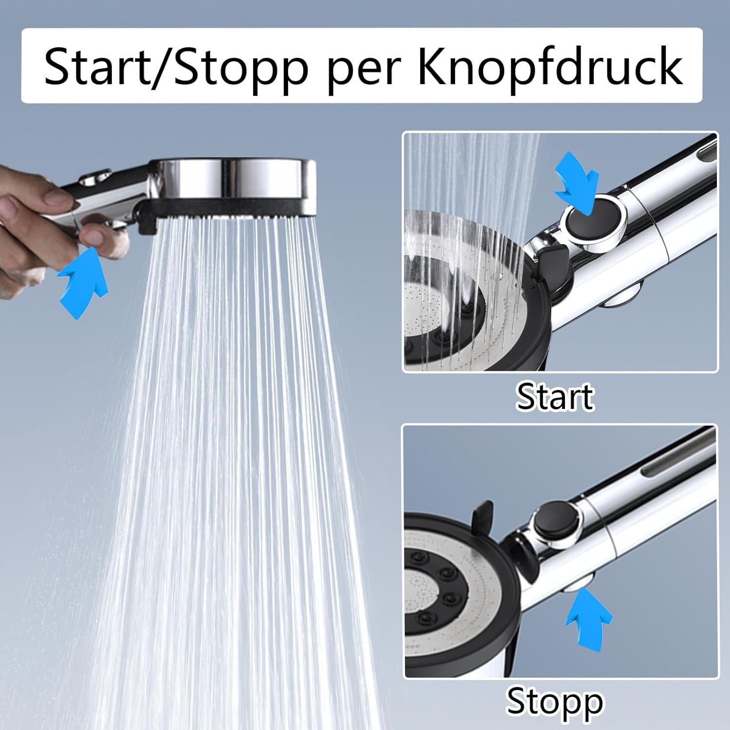 Duschkopf Filter 5 Strahlarten Handbrause Chrom 1.5m Schlauch