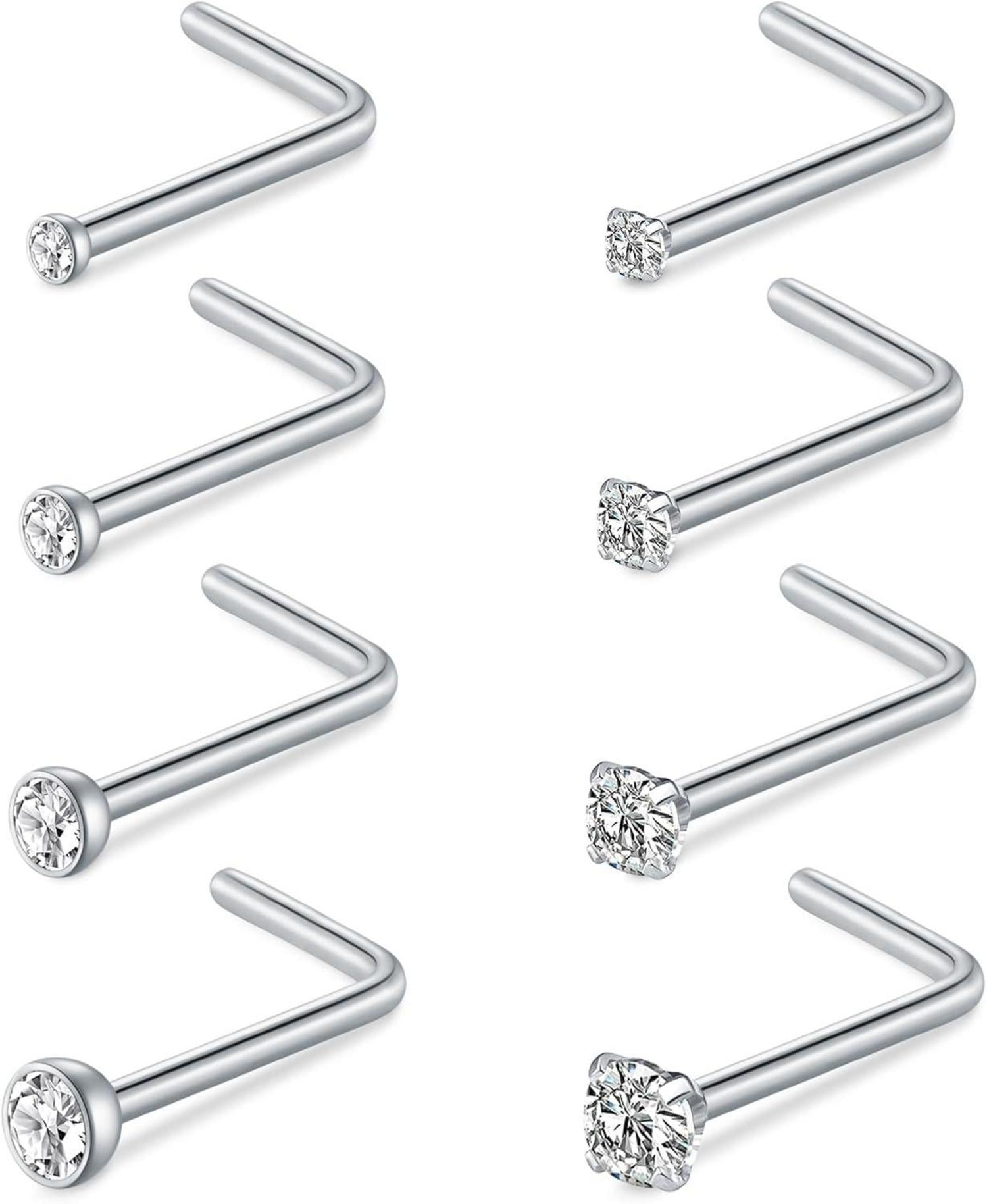 8er Nasenpiercing Set 20G 18G Chirurgenstahl Kristall Silber Gold