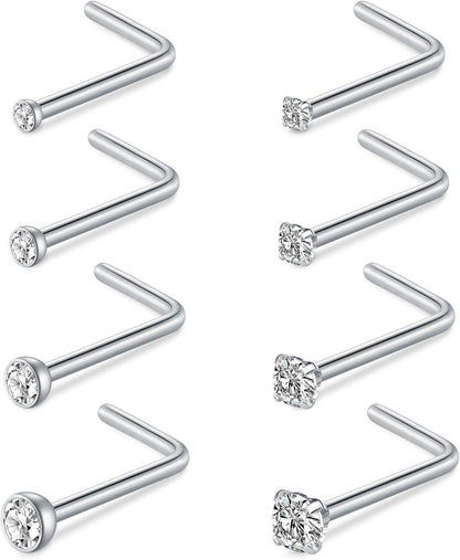 8er Nasenpiercing Set 20G 18G Chirurgenstahl Kristall Silber Gold