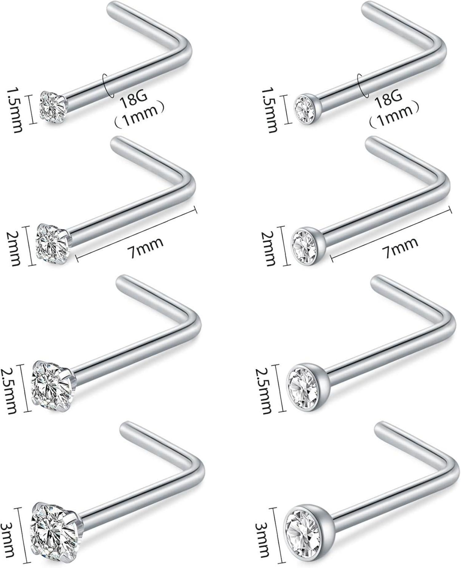 8er Nasenpiercing Set 20G 18G Chirurgenstahl Kristall Silber Gold