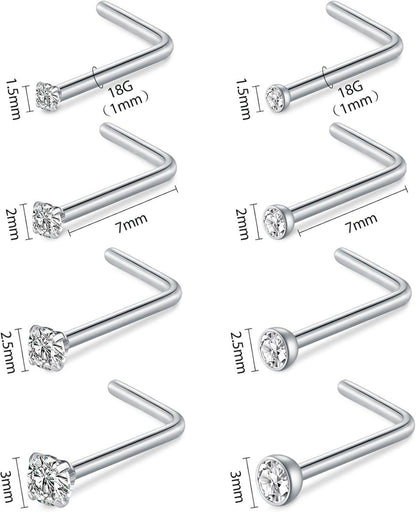 8er Nasenpiercing Set 20G 18G Chirurgenstahl Kristall Silber Gold