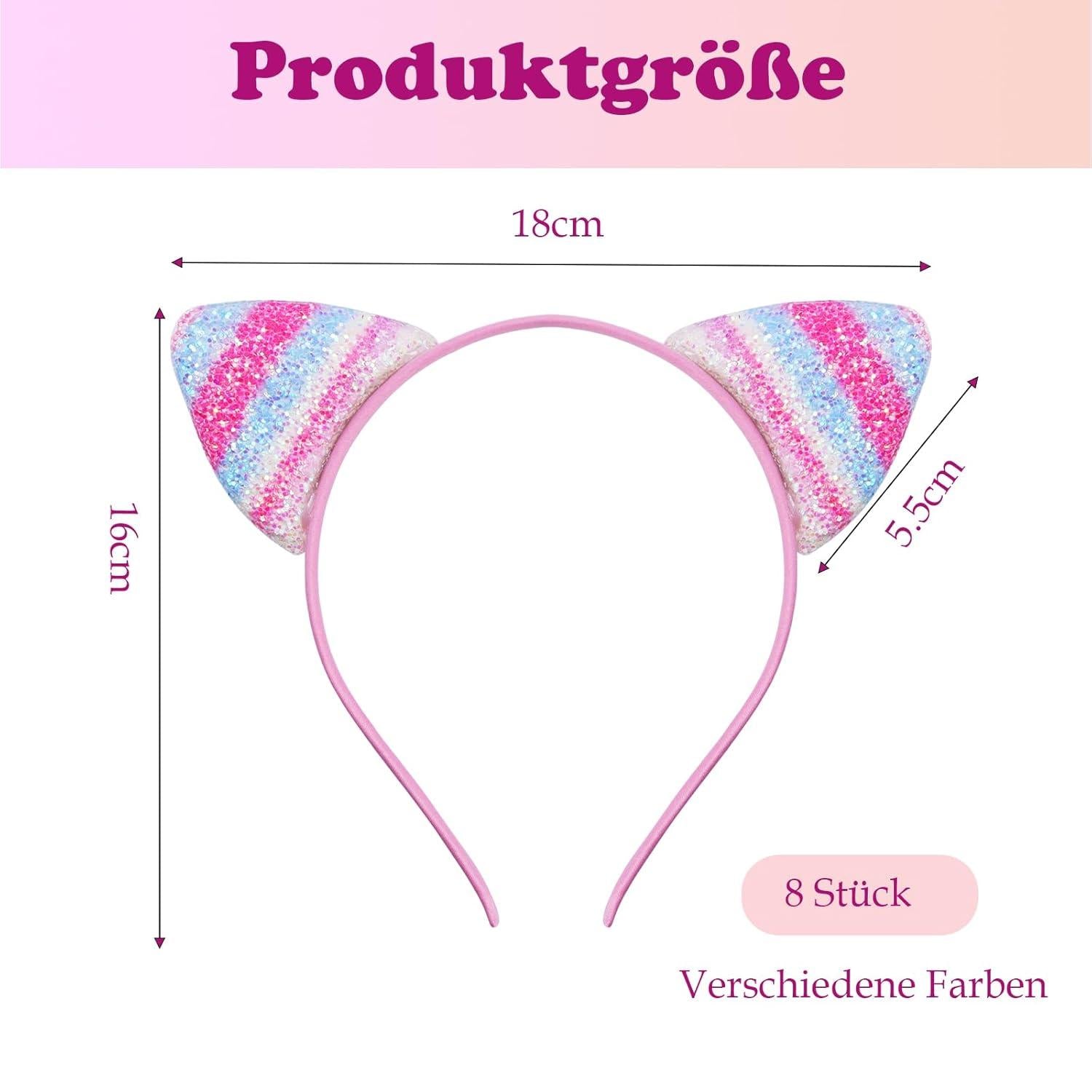 Katzenohren Haarreif Set Glitzer Mädchen Cosplay Stirnband 8