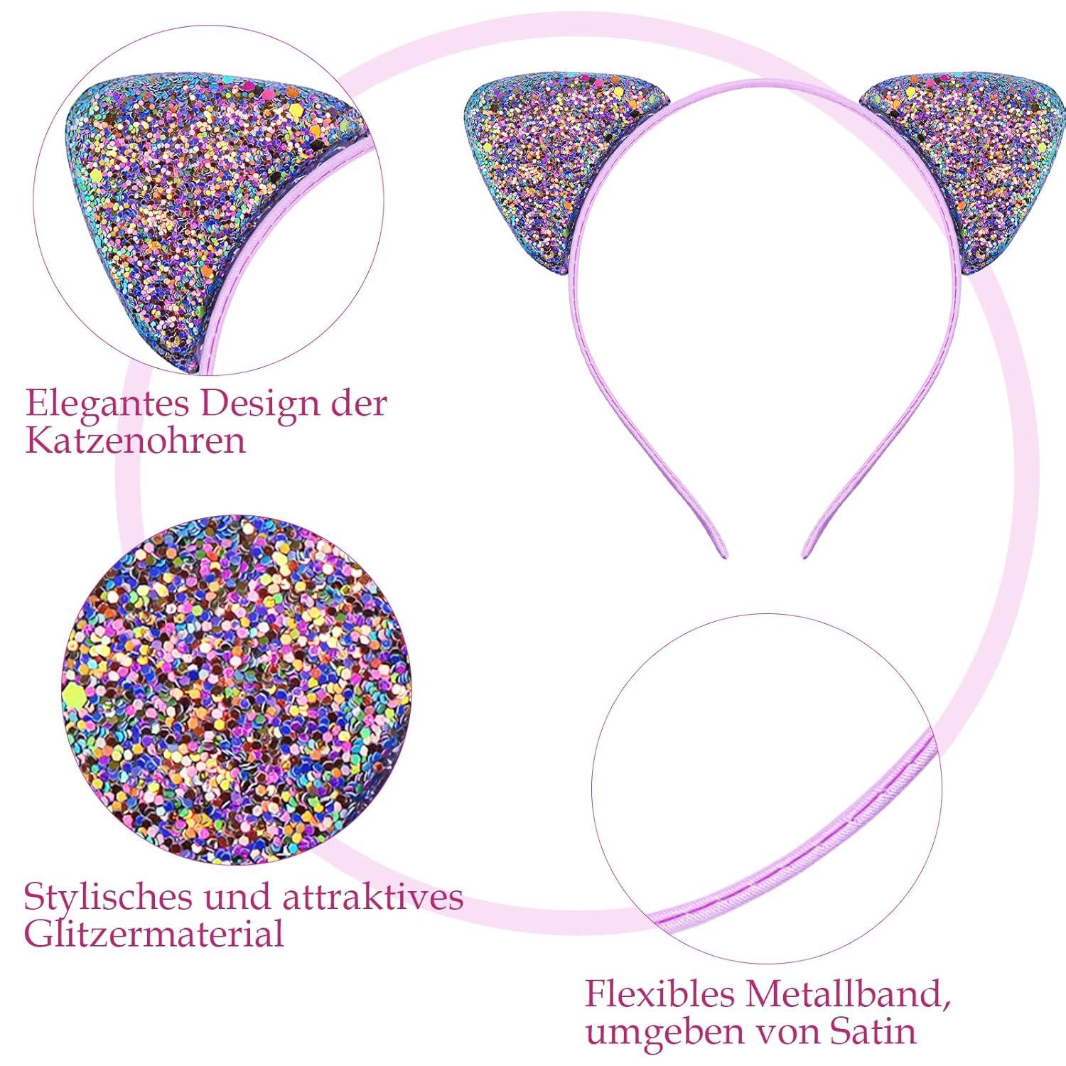 Glitzer Katzenohren Haarreif Set Pailletten Stirnbänder Mädchen