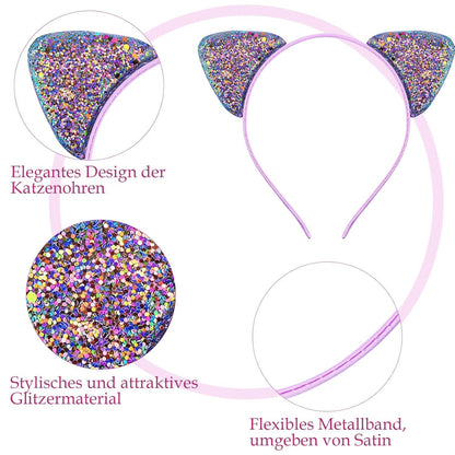 Glitzer Katzenohren Haarreif Set Pailletten Stirnbänder Mädchen