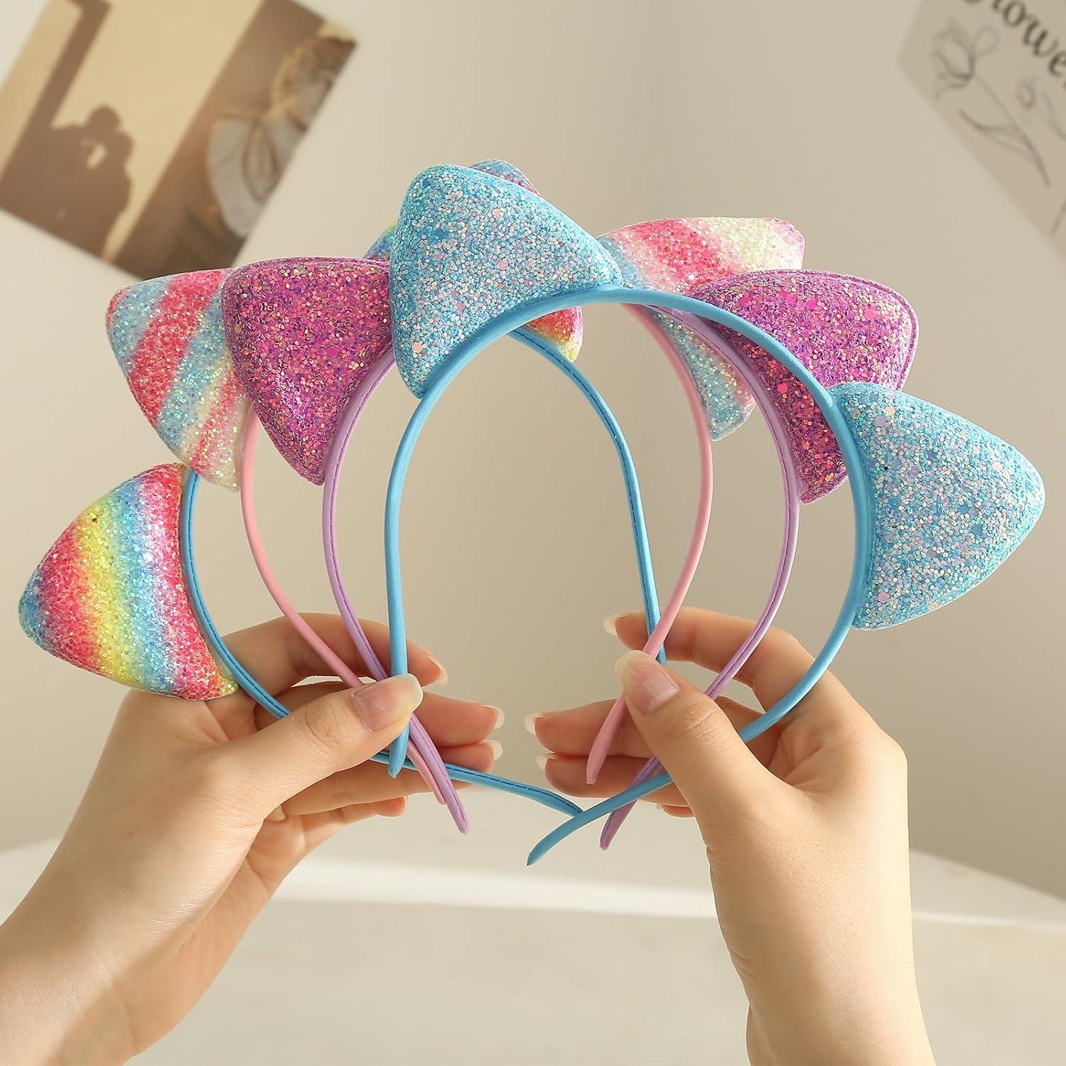 Katzenohren Haarreif Set Glitzer Metall Stirnband Pailletten Mädchen Haarschmuck