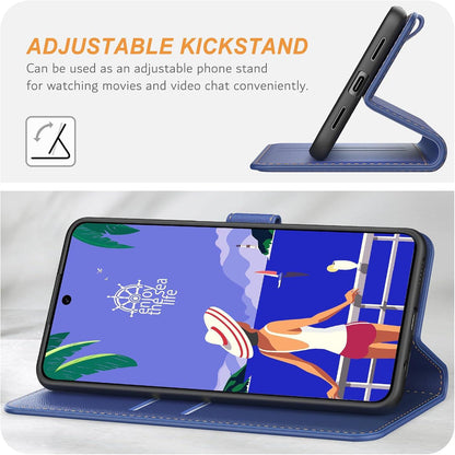 Ganbary Google Pixel 8a Hülle Leder Klapphülle Blau mit Kartenschlitzen Magnetverschluss Standfunktion