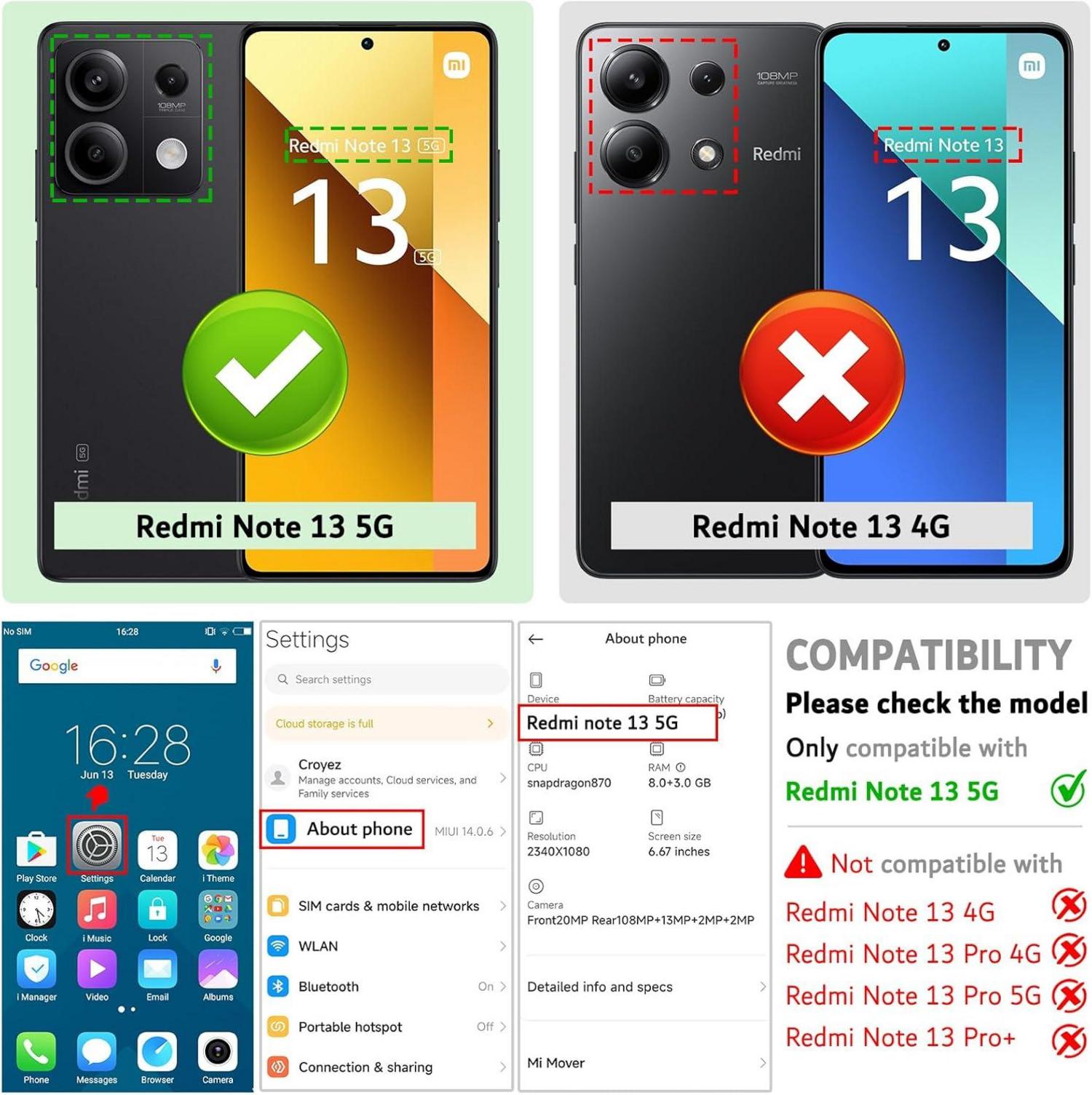 Ganbary Xiaomi Redmi Note 13 5G Handyhülle Leder Klapphülle