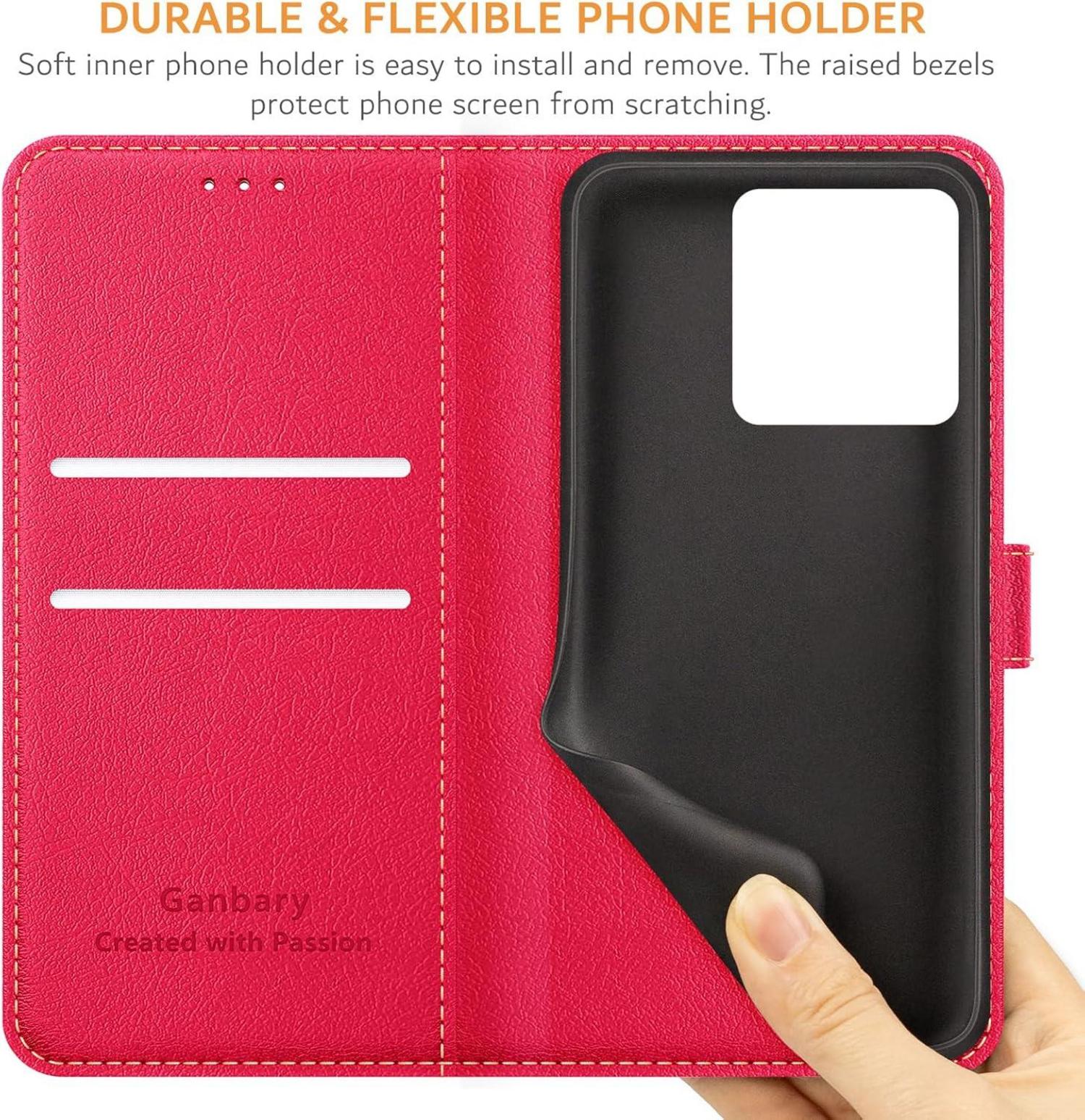 Handyhülle Xiaomi Redmi Note 13 5G Leder Rot Klapphülle Magnet Standfunktion