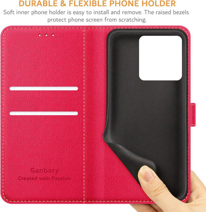 Handyhülle Xiaomi Redmi Note 13 5G Leder Rot Klapphülle Magnet Standfunktion