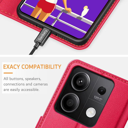 Xiaomi Redmi Note 13 5G Premium Leder Klapphülle mit Kartenschlitzen und Standfunktion, Rot