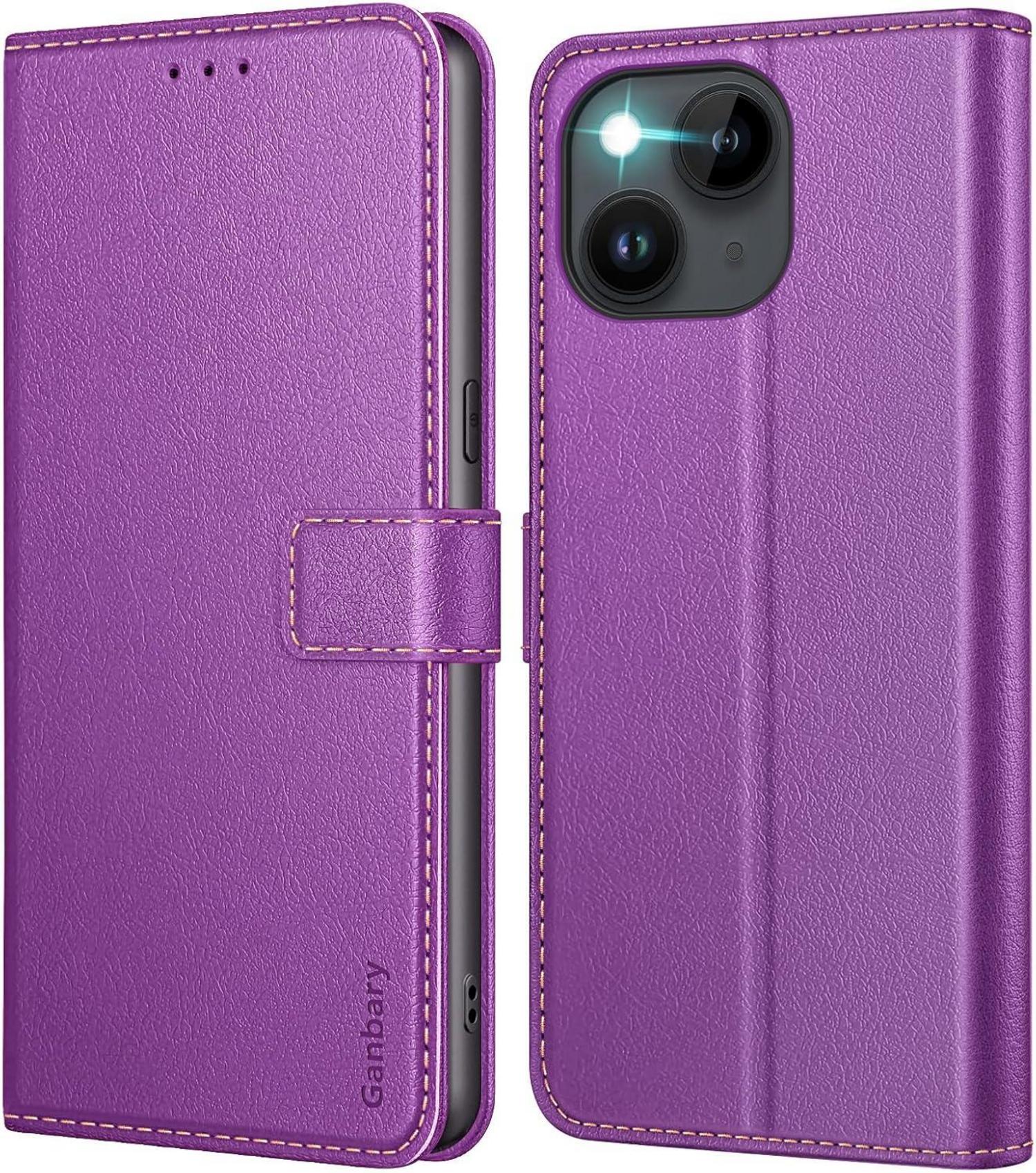iPhone 14/13 Handyhülle Leder Klapphülle Violett Magnetverschluss