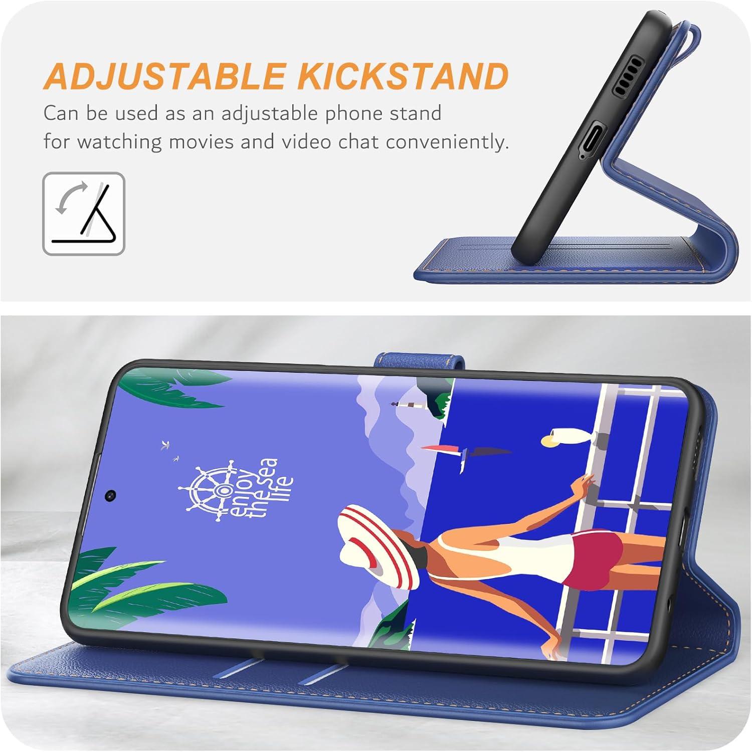 Ganbary Handyhülle für Honor Magic 5 Lite - Premium Leder Klapphülle mit Kartenschlitzen, Magnetverschluss und Standfunktion - Blau