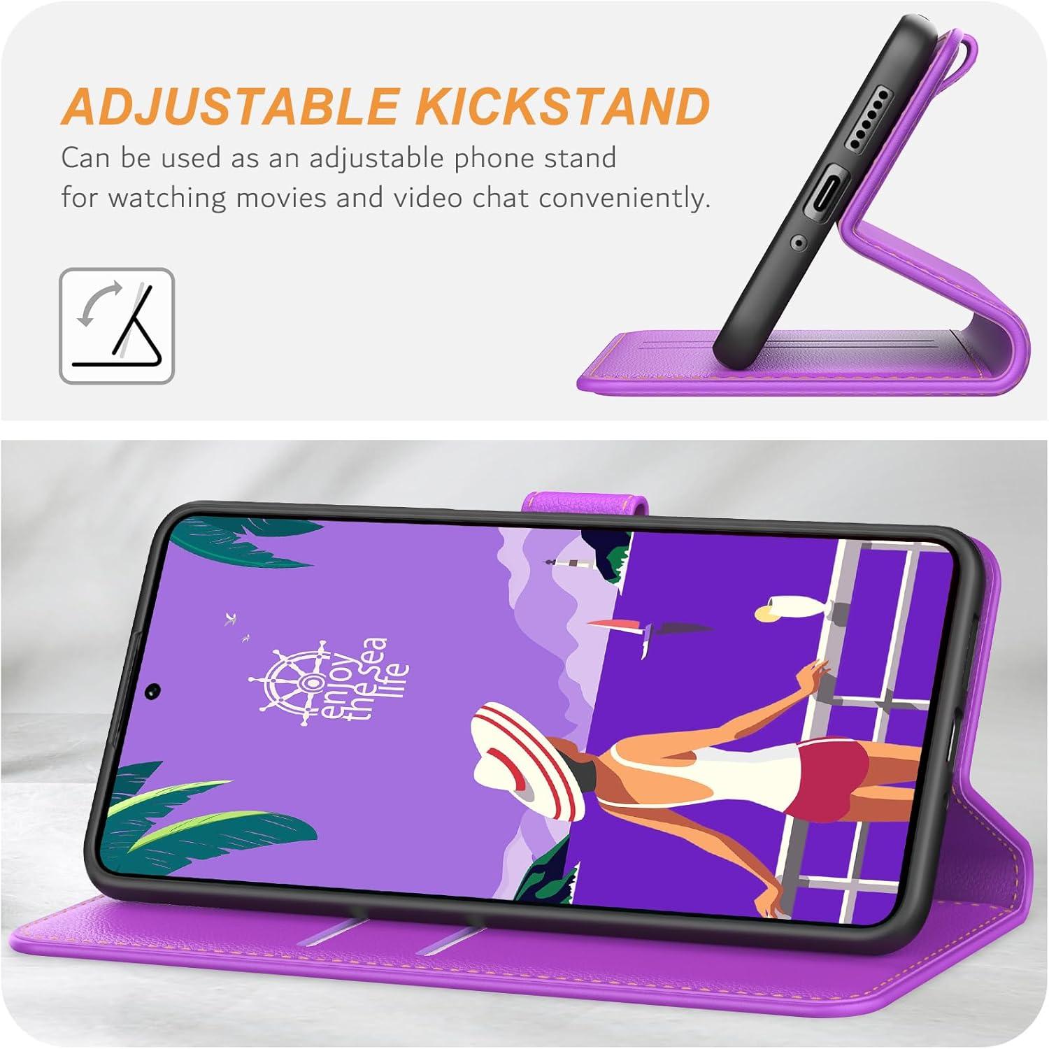 Leder Handyhülle Xiaomi Redmi Note 13 5G Klapphülle Violett Magnet Standfunktion