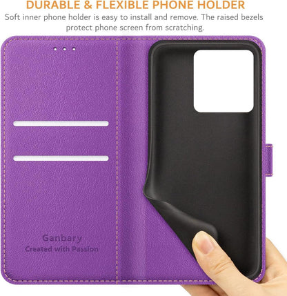Leder Handyhülle Xiaomi Redmi Note 13 5G Klapphülle Violett Magnet Standfunktion