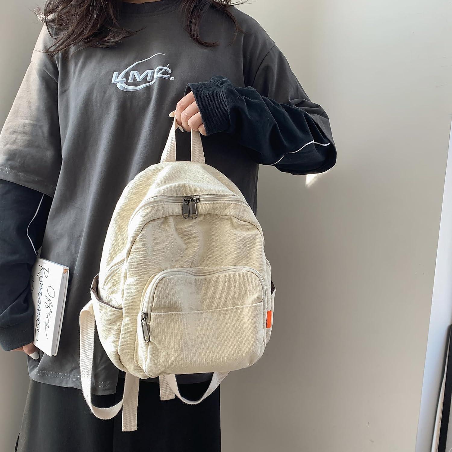 Kleiner Damen Canvas Rucksack für Schule Arbeit Reisen - Beige