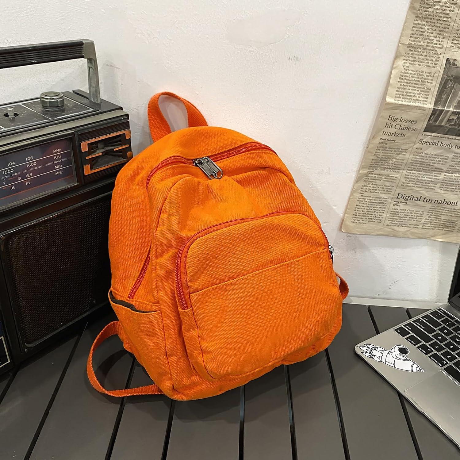 Kleiner Damen Canvas Rucksack Orange für Schule und Reisen