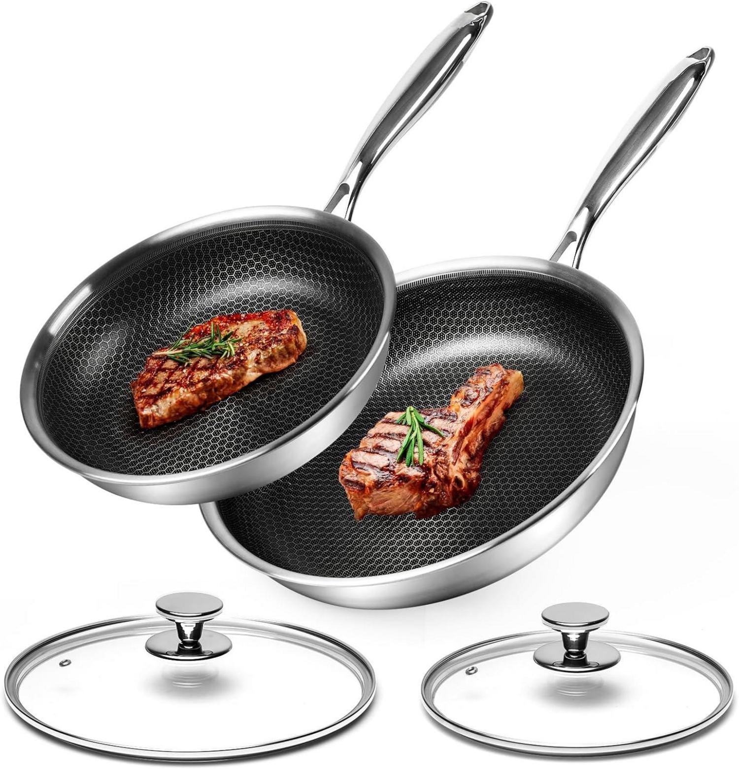 Premium Edelstahl Pfannenset mit Wabenbeschichtung 24+28cm