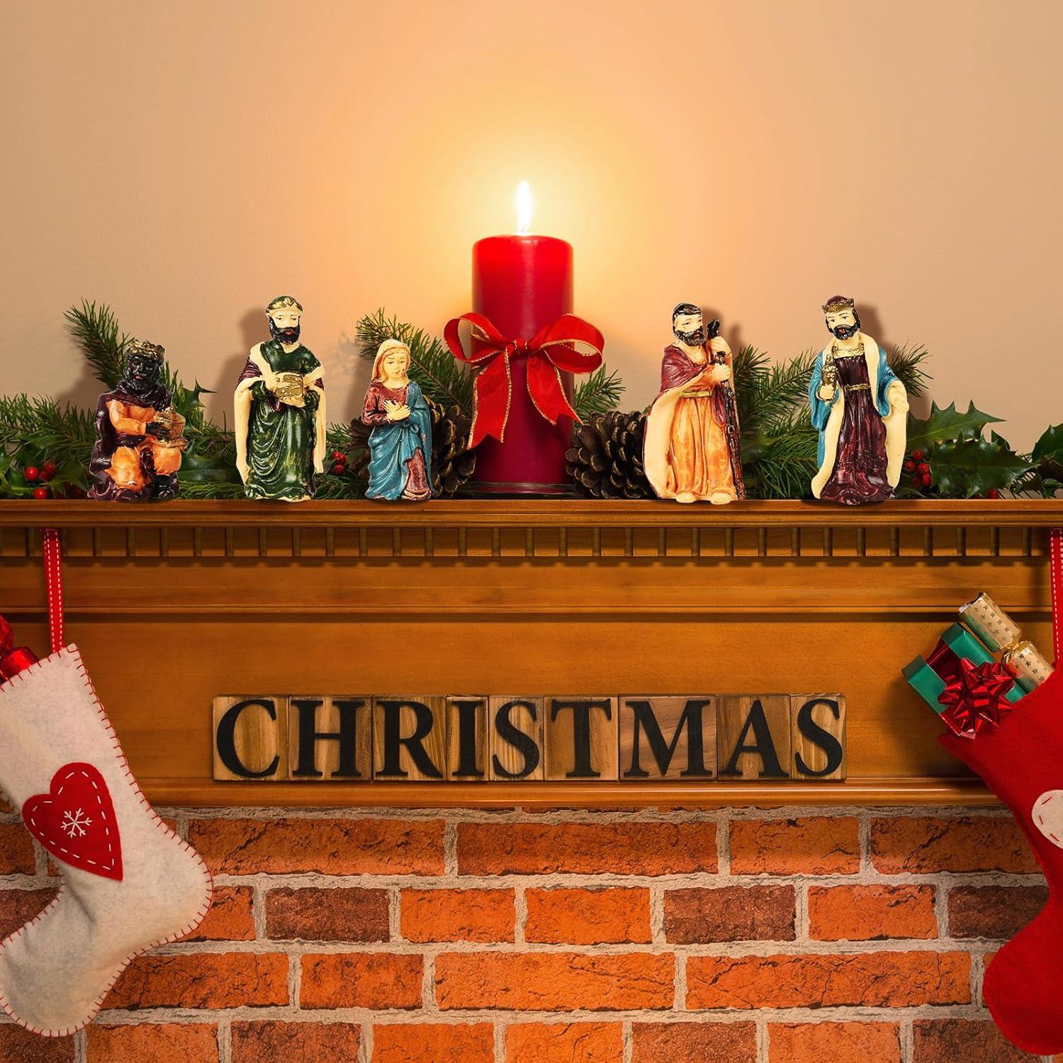 Weihnachtskrippe Krippe Figuren Holz 8 teilig Set HandbemaltJesus