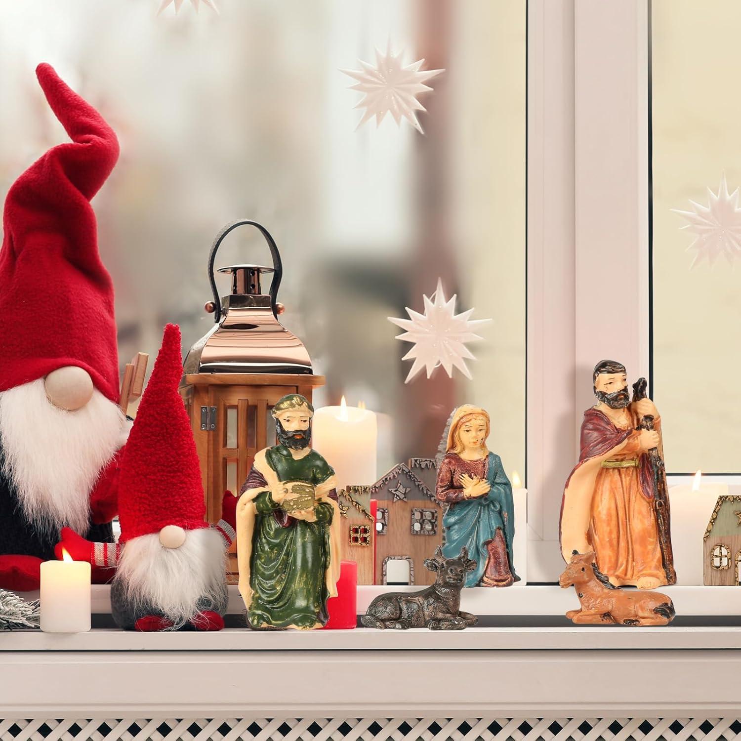 Matogle Weihnachtskrippe Krippe Figuren Holz Set 8-teilig Jesus Dekoration