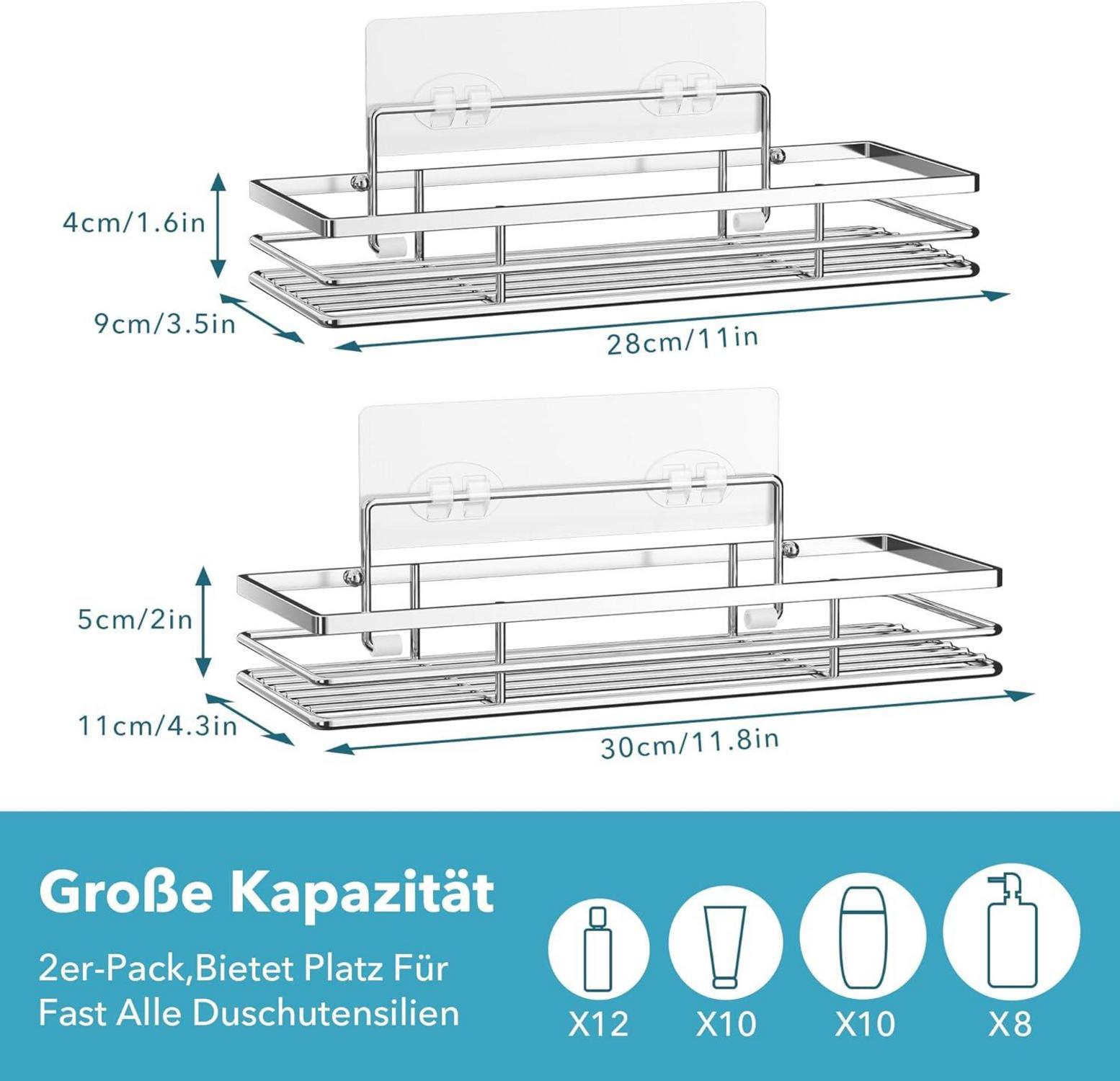 Duschablage ohne Bohren 2er Set Duschregal Silber