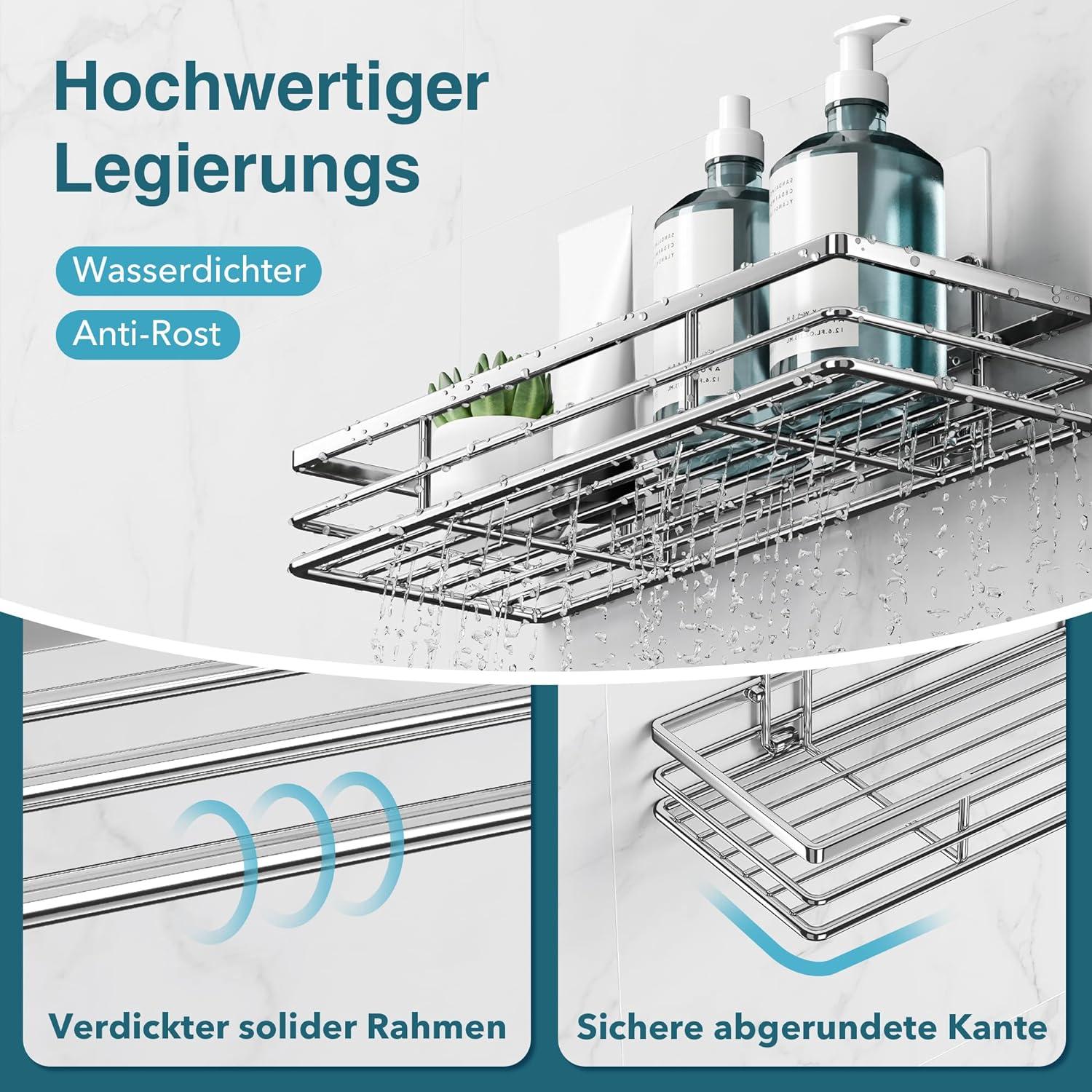 Duschablage ohne Bohren 2er Set - Silber 30 x 11 x 5 cm