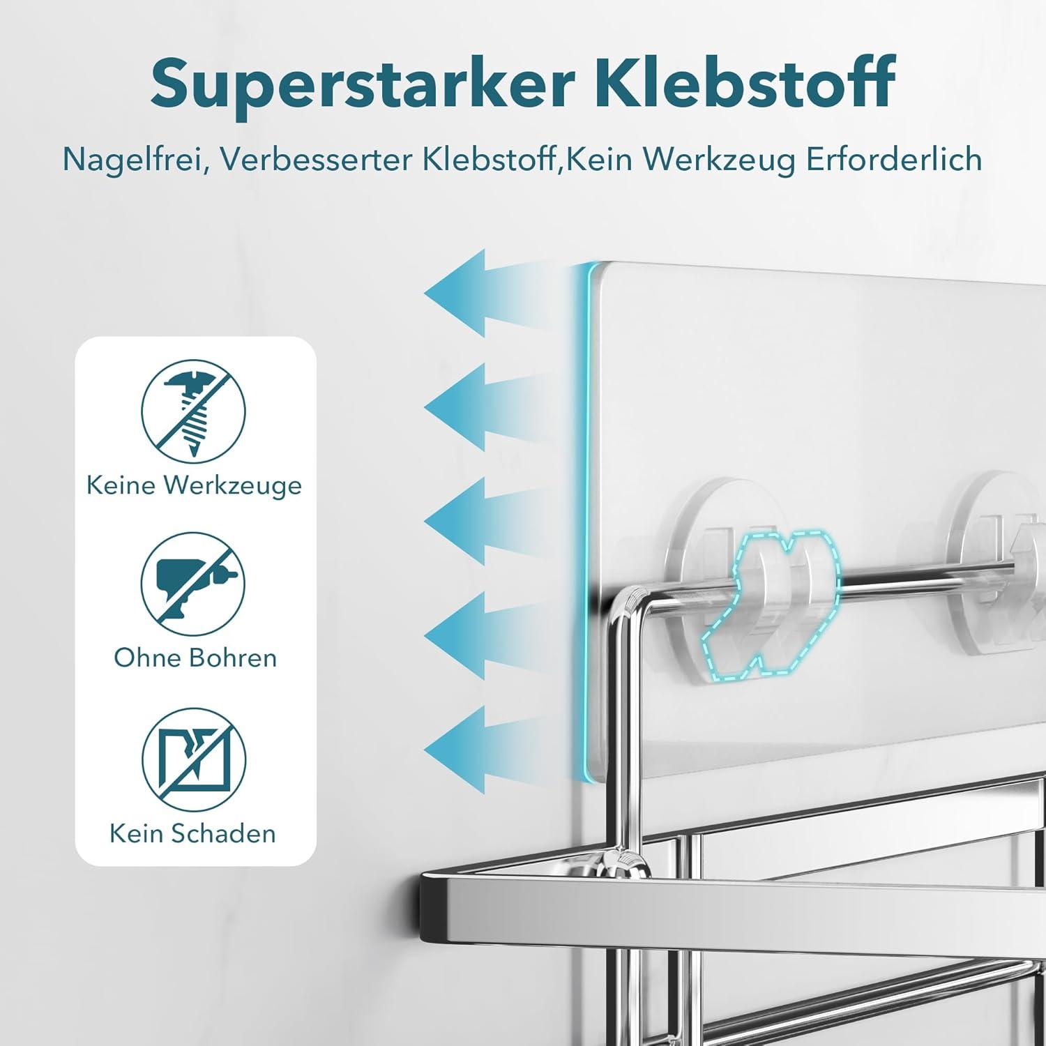 2er Set Duschablage ohne Bohren Badregal Duschkorb Silber