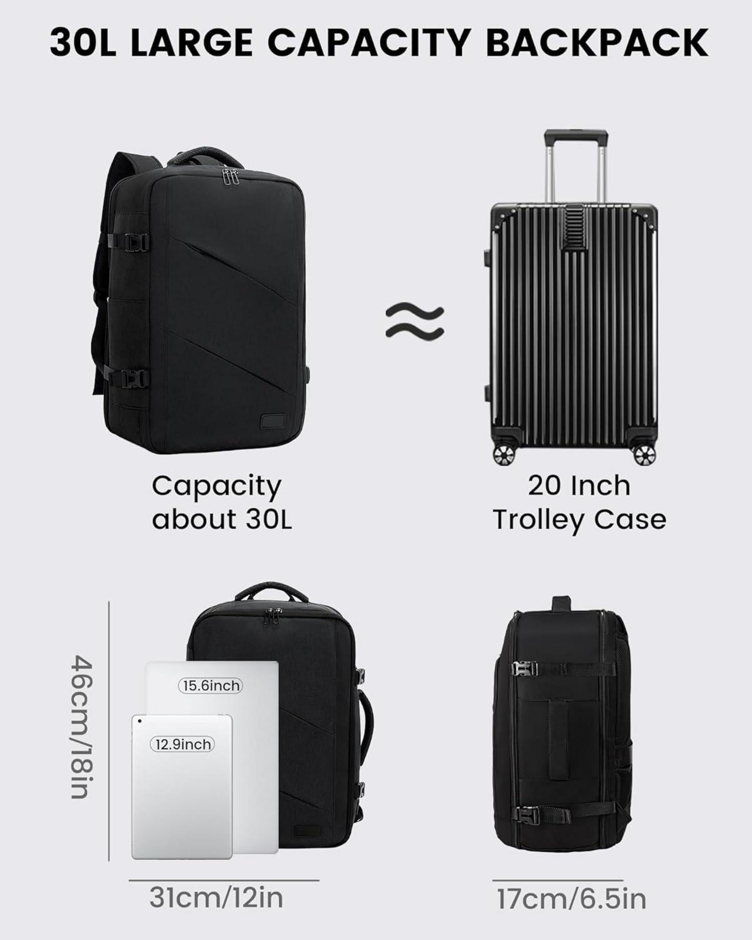 Handgepäck Rucksack 15,6 Zoll Laptop Schwarz Travel Backpack