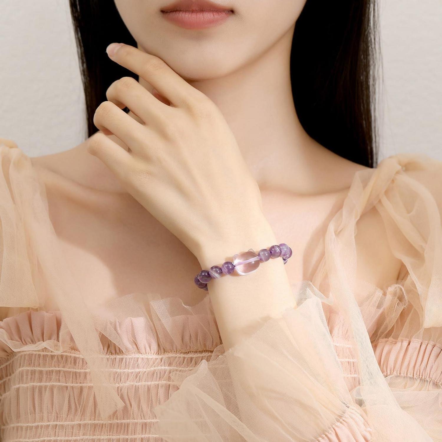 Kristalle Katzen Armband mit Amethyst Natursteinperlen