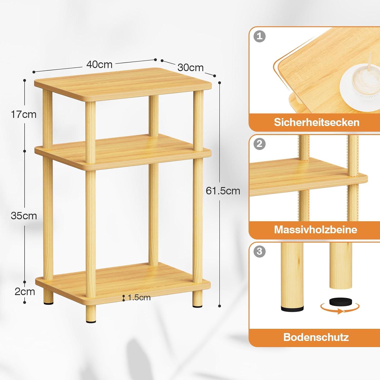 Modernes 3 Tier Beistelltisch Holz 40x30x61.5cm Einfach Aufgebaut