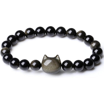 Katzenarmband aus goldenem Obsidian mit 8mm Perlen – Glücksbringer für Damen