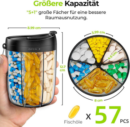 AUVON Tablettenbox 7 Tage Rund Pillendose 6 Fächer